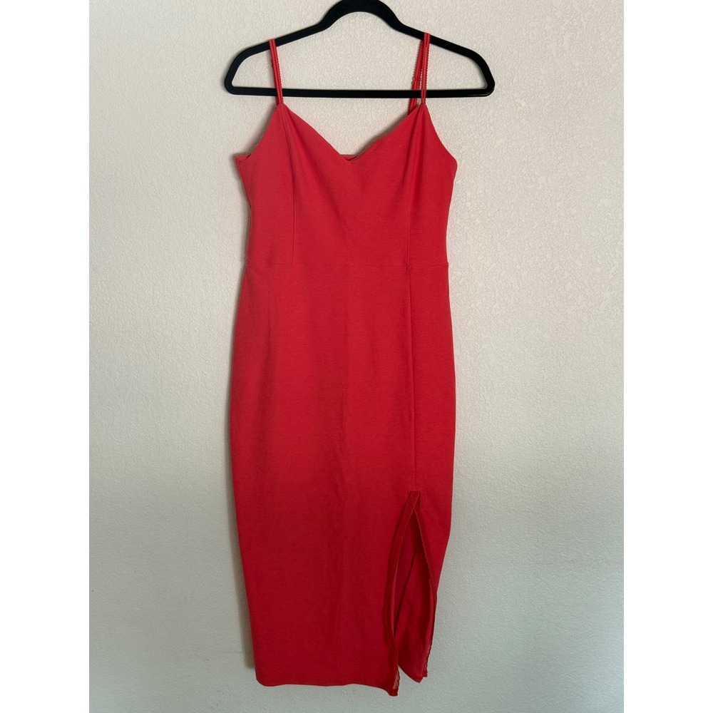 Beyond Yoga Red Midi Dress Adjustable Straps Side Slit Mesh Trim Women Size M